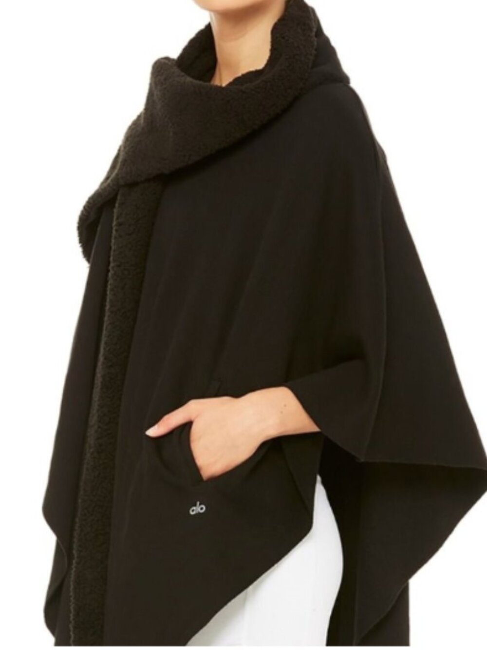 Rare Black ALO Yoga Poncho With Shearling Scarf Attached